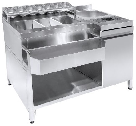 Niki Inox BS NE 134 Bar Station Ουδέτερο με 1 Οικιακή Γούρνα, Παγολεκάνη, Rinser και 1 Ανοιγόμενη GN Πόρτα, 1340 mm Niki Inox BS NE 134 Bar Station Ουδέτερο με 1 Οικιακή Γούρνα, Παγολεκάνη, Rinser και 1 Ανοιγόμενη GN Πόρτα, 1340 mm